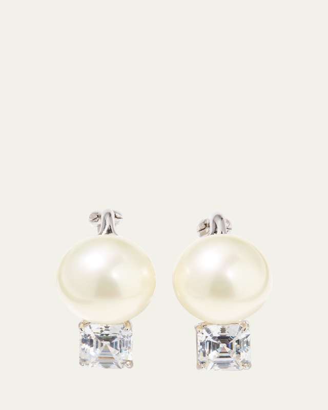 18K Gold-Plated Sterling Silver Square-Top Stud Earrings with Simulated Pearl